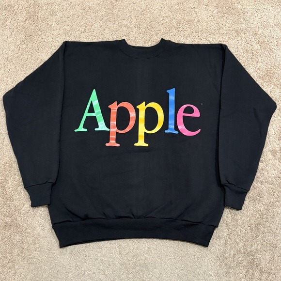 Hanes Other - Vintage 90s Apple Computers Sweatshirt Men's Large Black Rainbow Spellout Tech